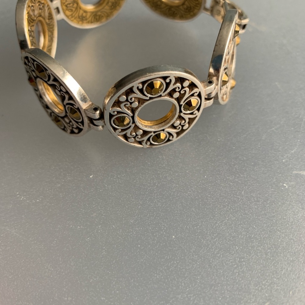Brighton Central Park Bracelet Round Links Silvertone Goldtone w/Marcasites 7.5"